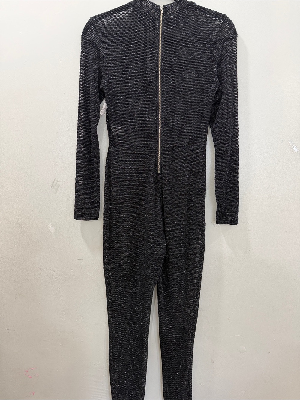 Metallic Black Long-Sleeve Jumpsuit